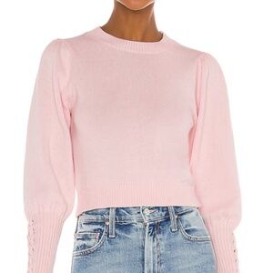 525 Cropped Tie Sleeve Pullover Sweater in Light Pink